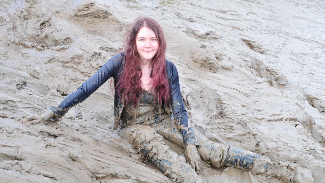 PVC Mud Sliding!: Chastity takes to the mudbanks in PVC jeans - UMD